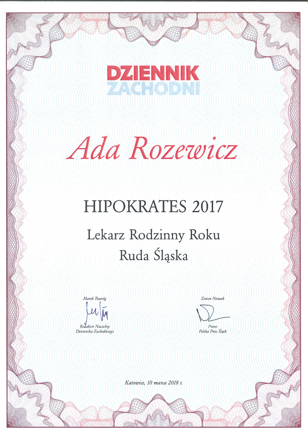 Lekarz Rodzinny Roku w Rudzie Śląskiej — HIPOKRATES 2017