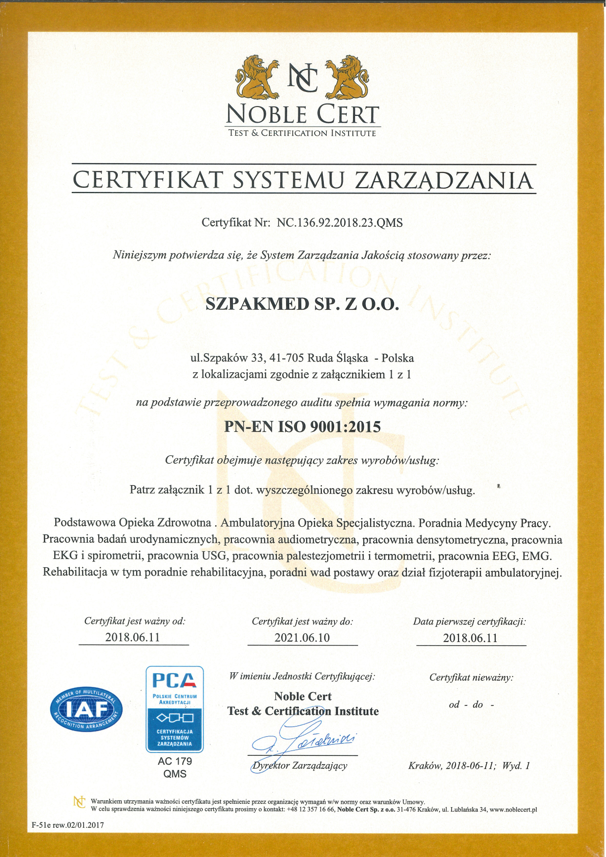 Certyfikat Systemu Zarządzania Jakością — Noble Cert