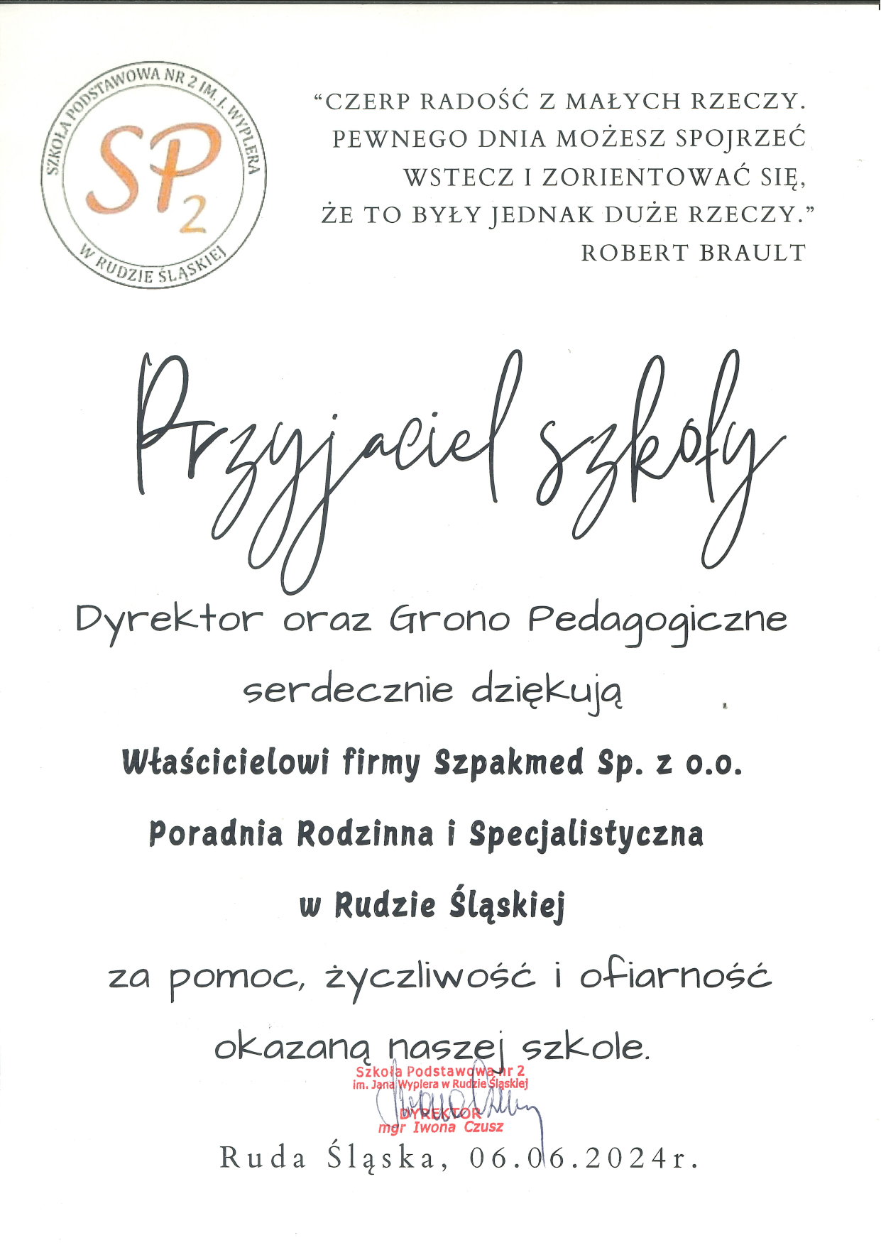 „Przyjaciel Szkoły” — Szkoła Podstawowa nr 2 w Rudzie Śląskiej
